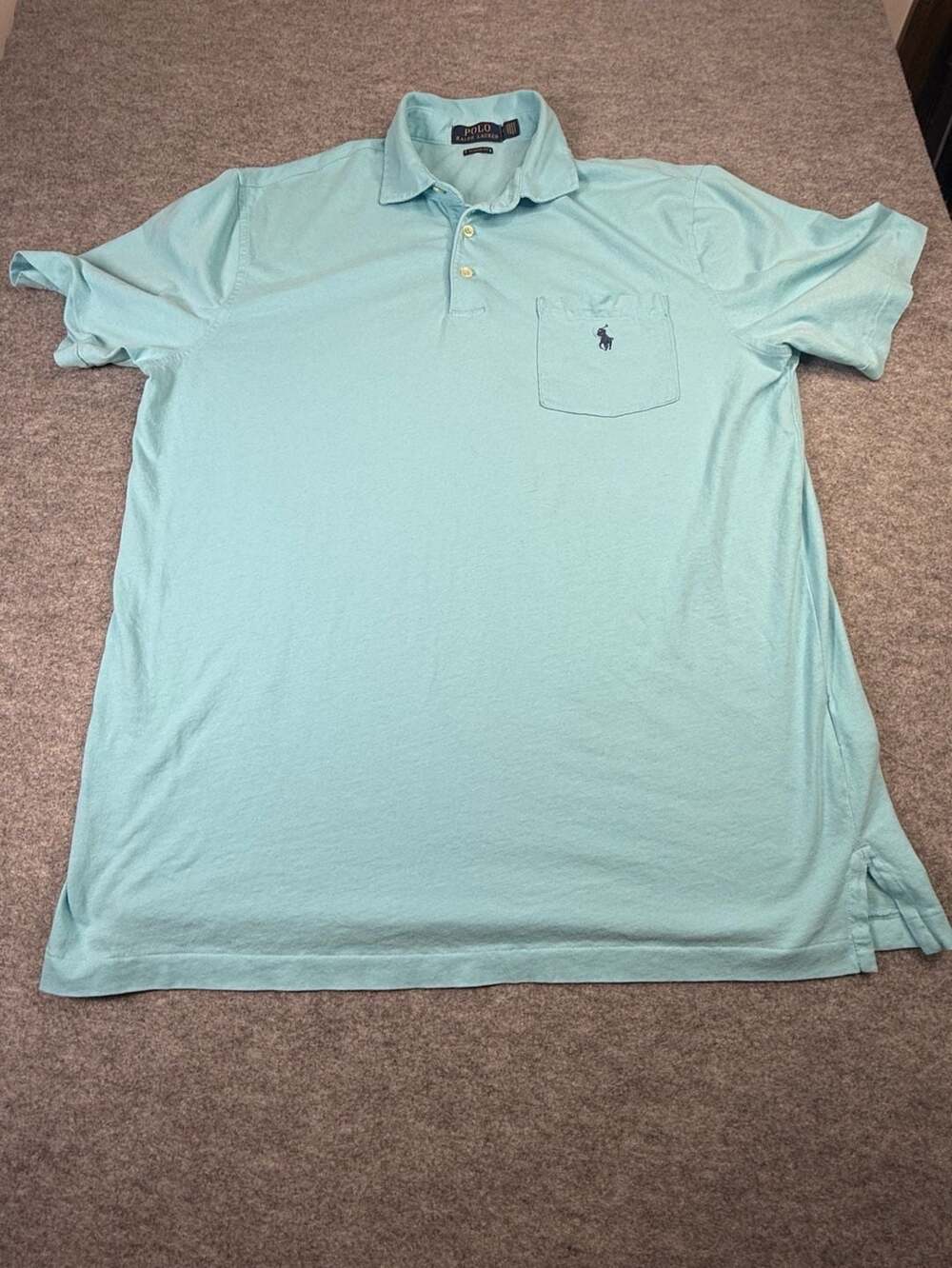 Polo Ralph Lauren Classic Fit Polo Shirt Size M Light Blue Pocket 100% Cotton